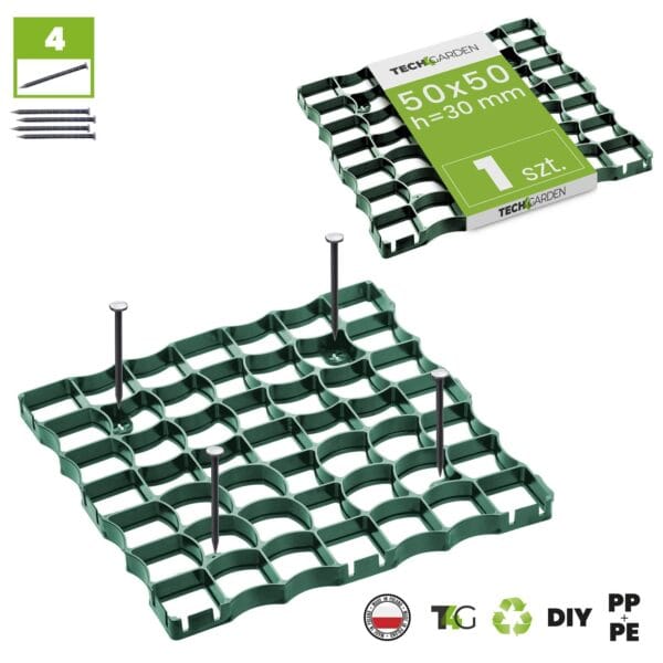 Kratka parkingowa 50 x 50 x 3 zielona i 4 kotwy
